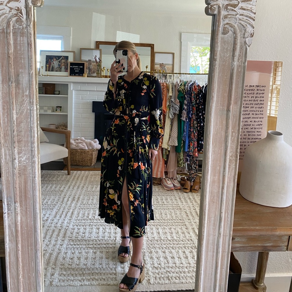 TOPSHOP Zara Trafaluc Women's Long Sleeve Dress, Black Floral, Size Small